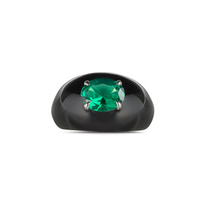 Black Enamel Ring With Gemstone