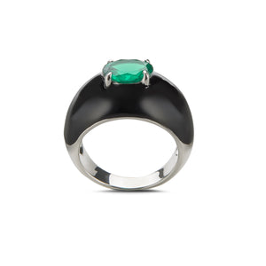 Black Enamel Ring With Gemstone