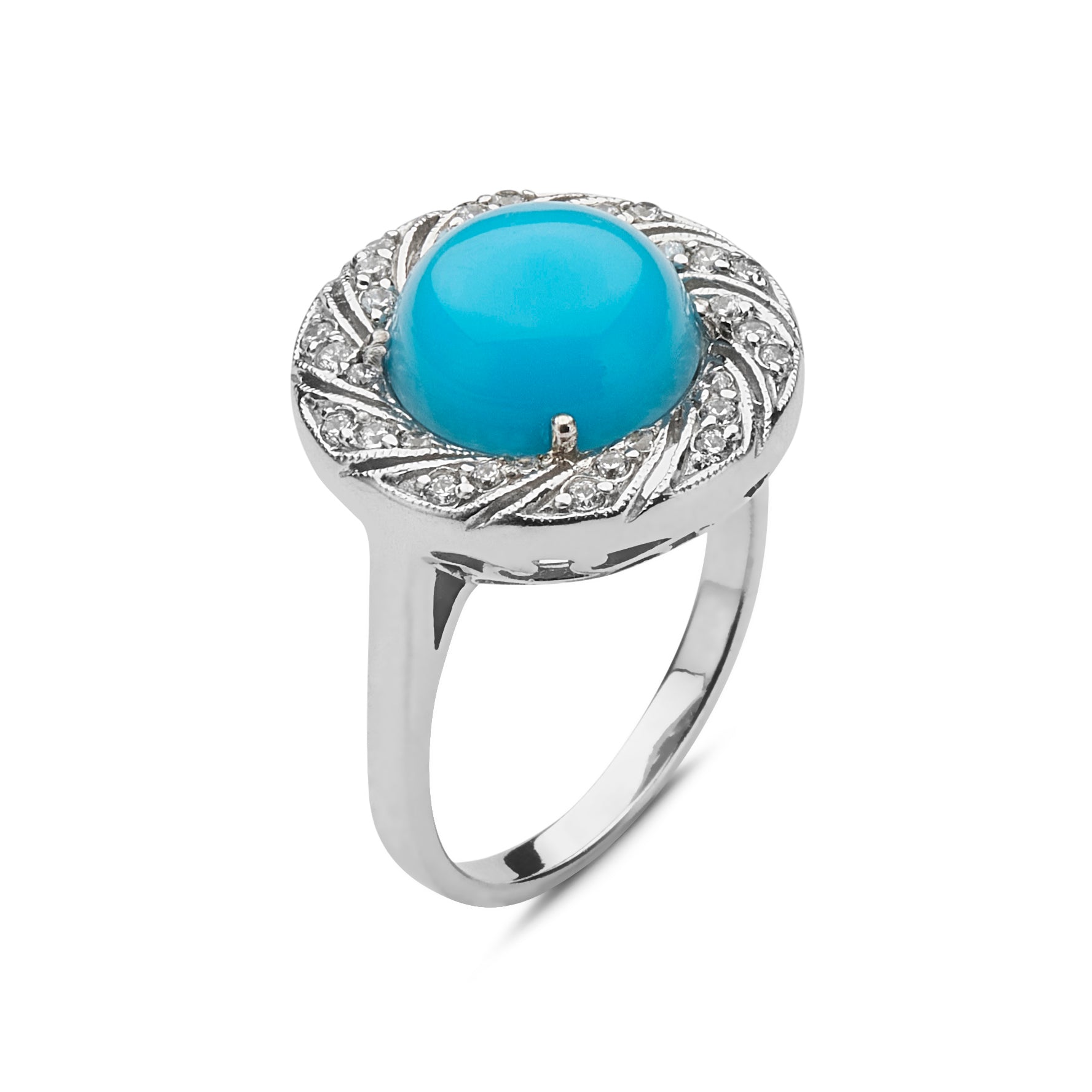 Turquoise Ring With Diamond Halo