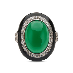 Green Agate, Diamond and Onyx Cocktail Ring