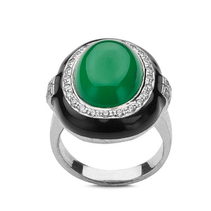 Green Agate, Diamond and Onyx Cocktail Ring
