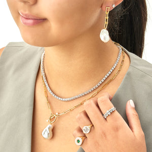 Freshwater Pearl Paperclip Necklace with Fob Clasp