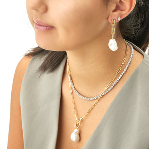 Freshwater Detachable Pearl Set On Paperclip Necklace