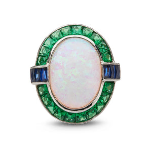 Opal Emerald And Sapphire Cocktail Ring