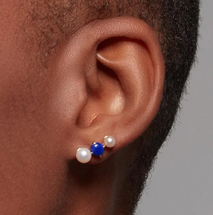 Pearl and Lapis Stud Earrings