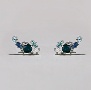 Sapphire, Diamond and Aqua Marine Stud Earrings