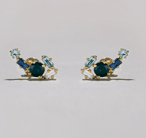 Sapphire, Diamond and Aqua Marine Stud Earrings