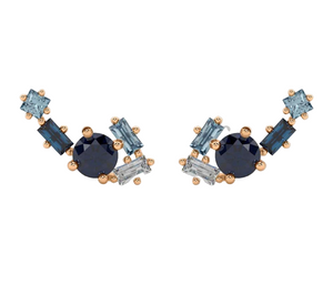 Sapphire, Diamond and Aqua Marine Stud Earrings
