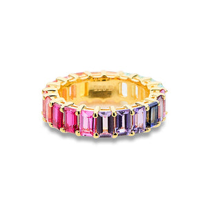 Multicoloured Sapphire Emerald Cut Ring