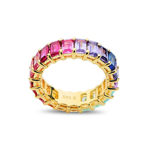 Multicoloured Sapphire Emerald Cut Ring