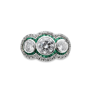Diamond Three Stone Ring with Emeralds