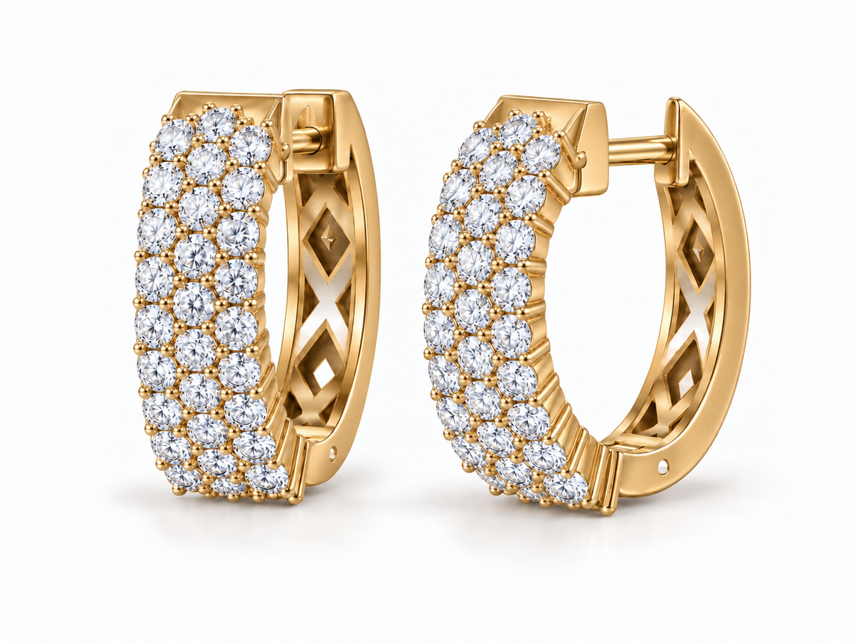 Three Row Lab-Grown Diamond Huggie Earrings