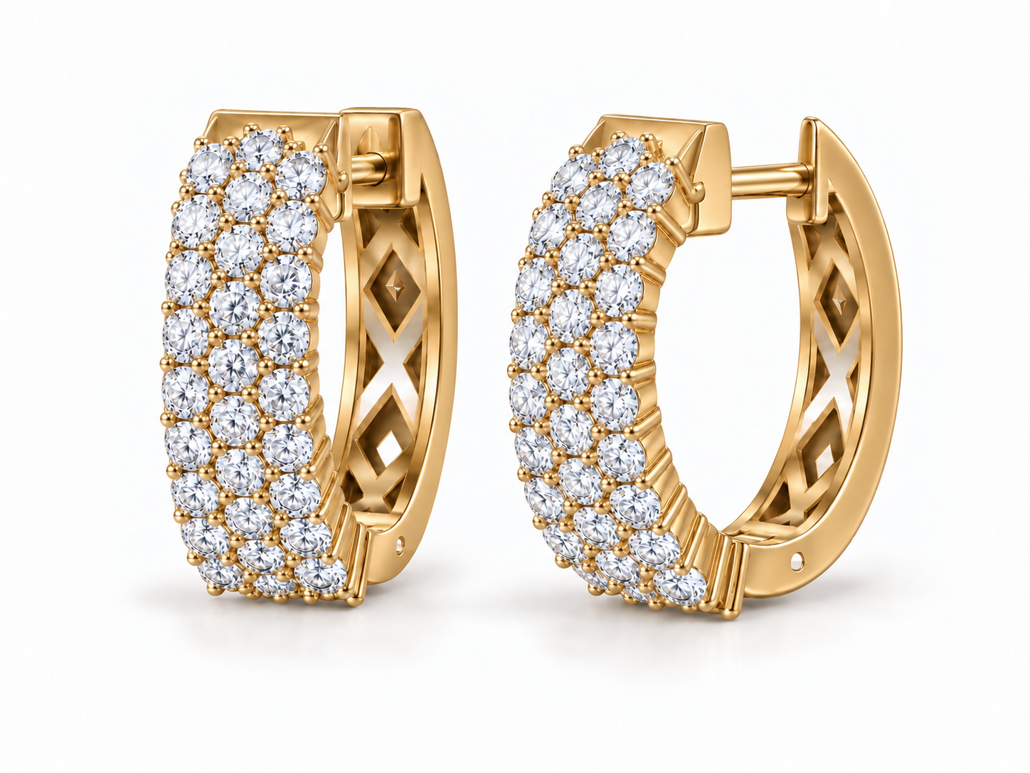 Three Row Lab-Grown Diamond Huggie Earrings