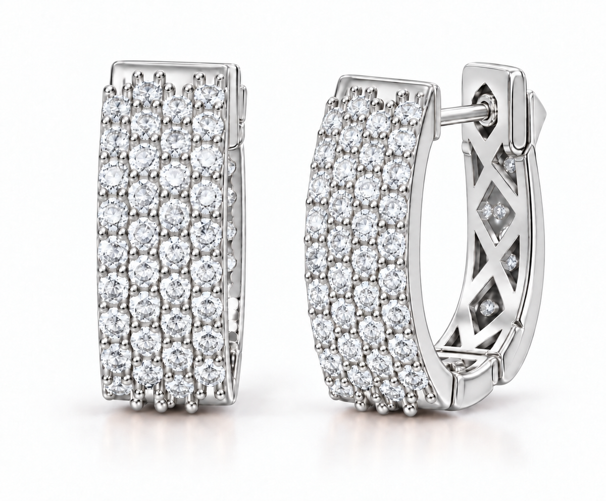 Four Row Lab-Grown Diamond Huggie Earrings