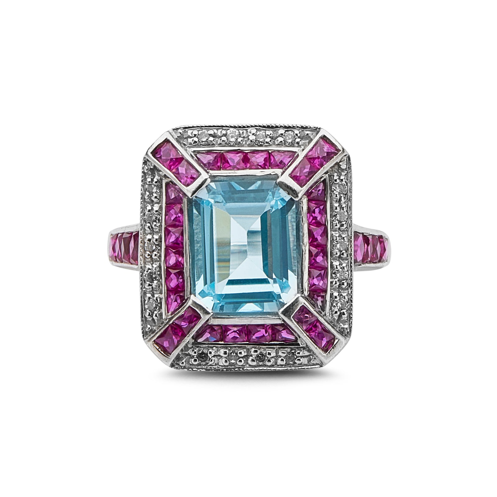Aquamarine, Ruby and Diamond Cocktail Ring