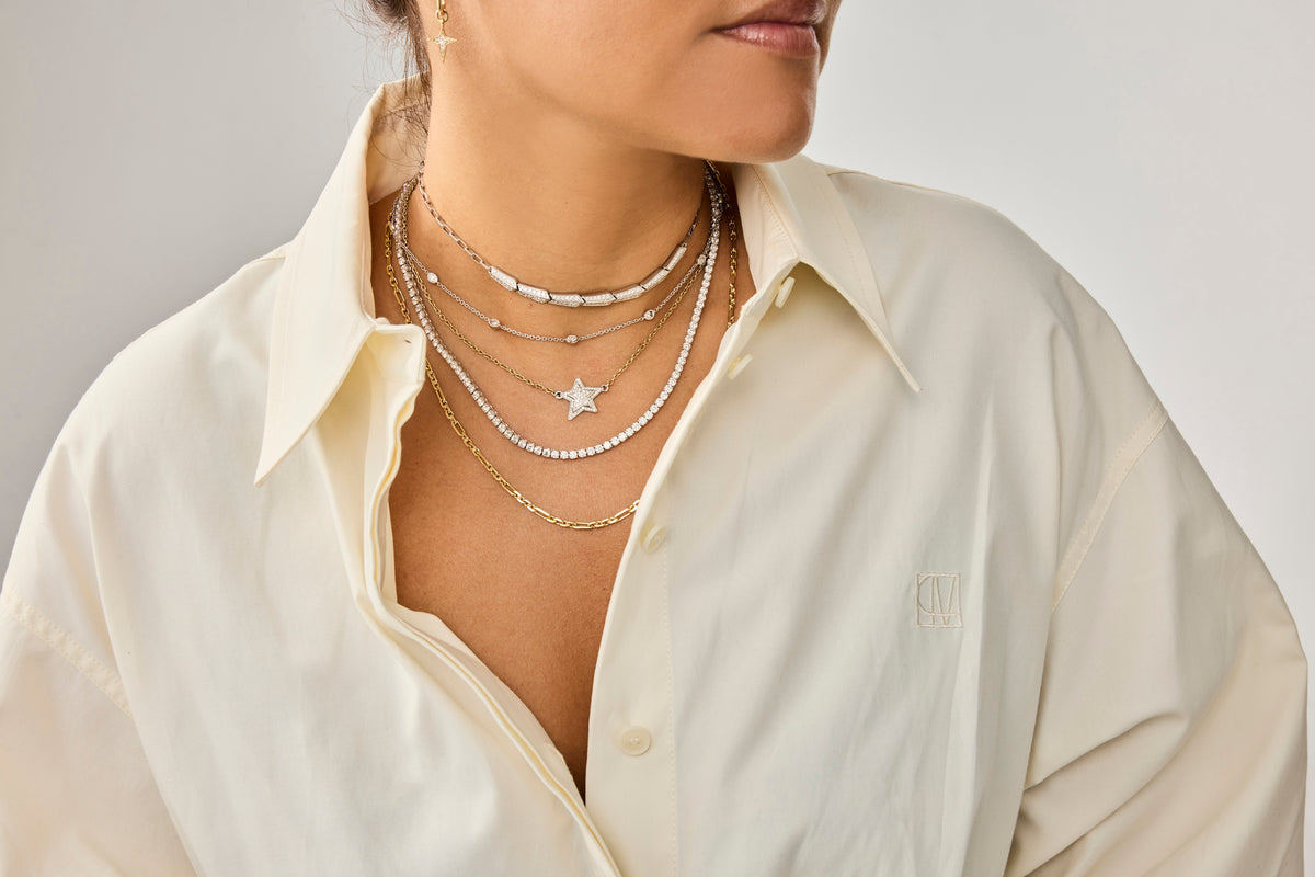 Large Star Diamond Pendant Set in White