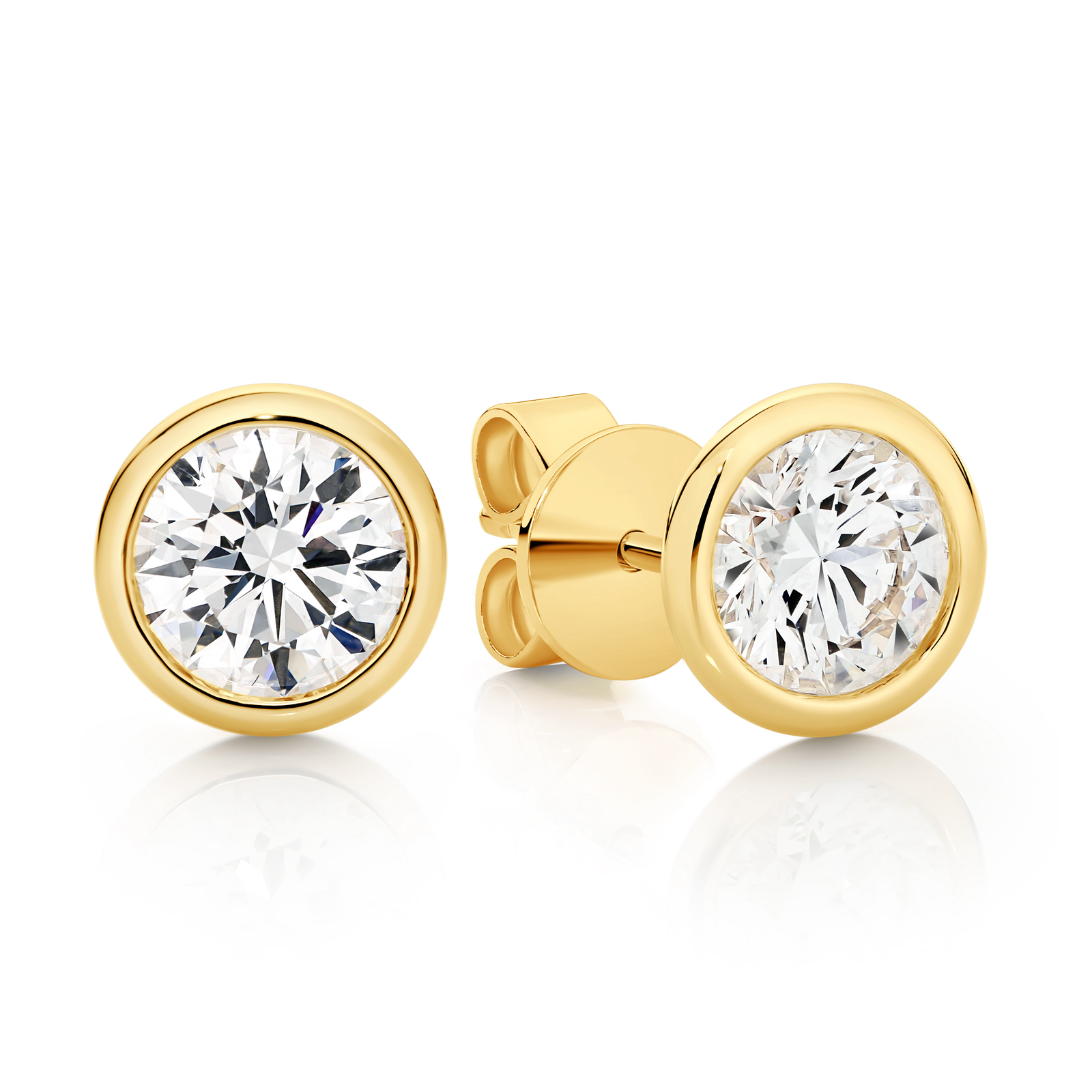 Round Bezel Set Diamond Stud Earrings