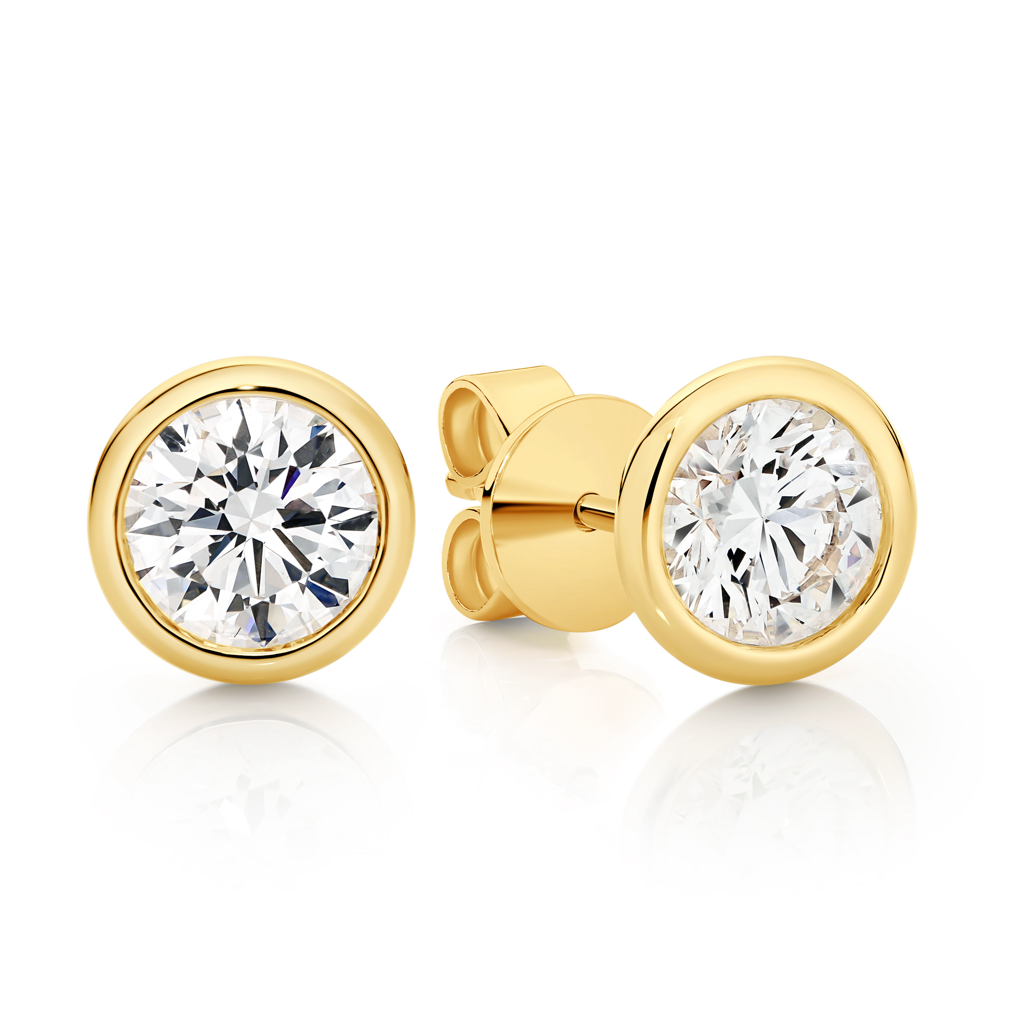 Round Bezel Set Diamond Stud Earrings