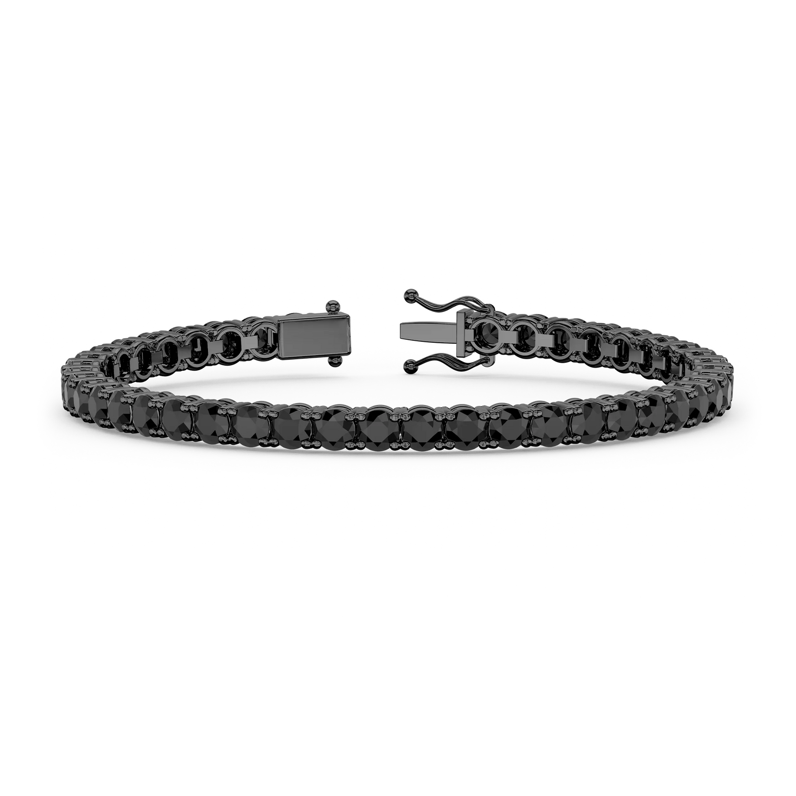 Natural Black Diamond Round Brilliant Cut Tennis Bracelet