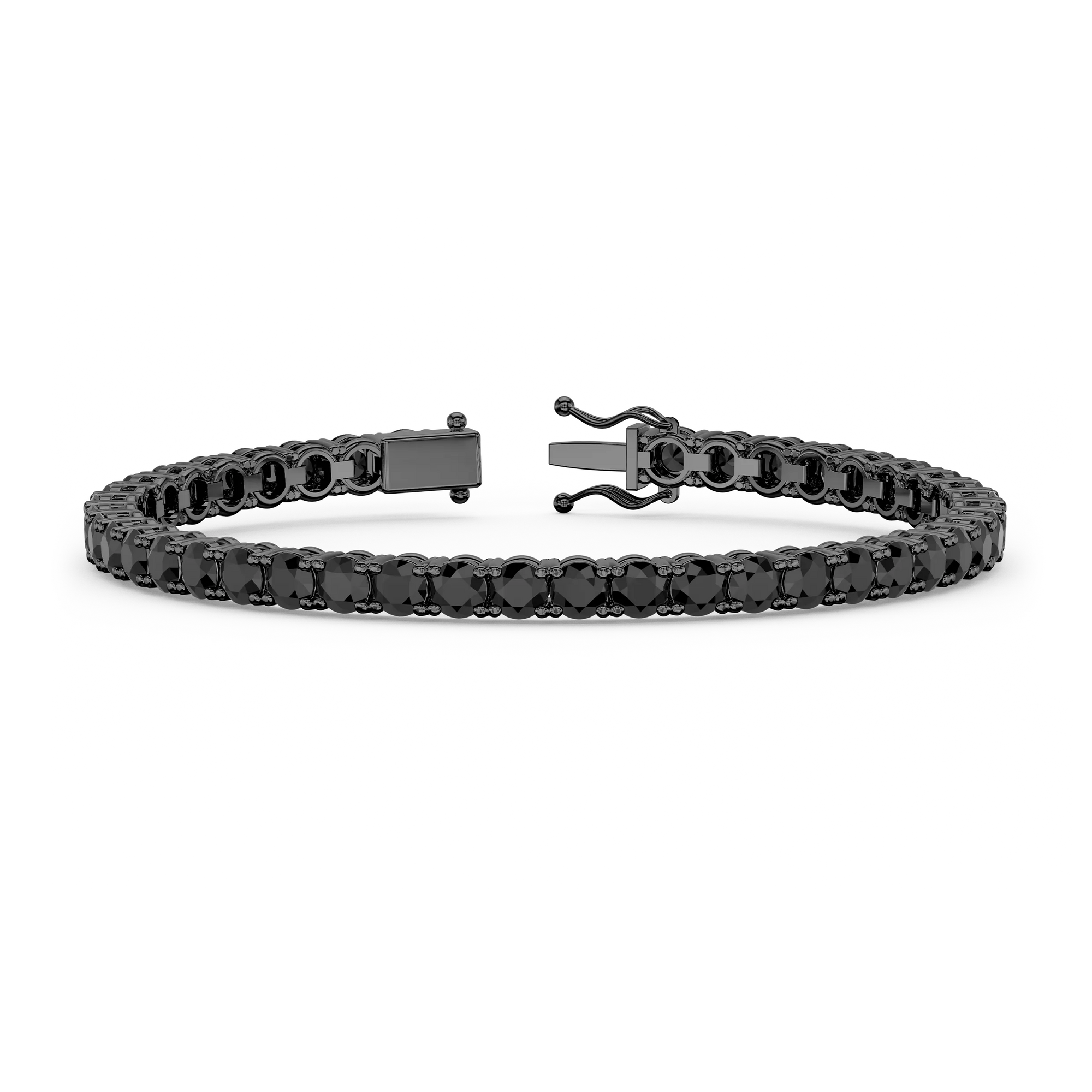 Natural Black Diamond Round Brilliant Cut Tennis Bracelet