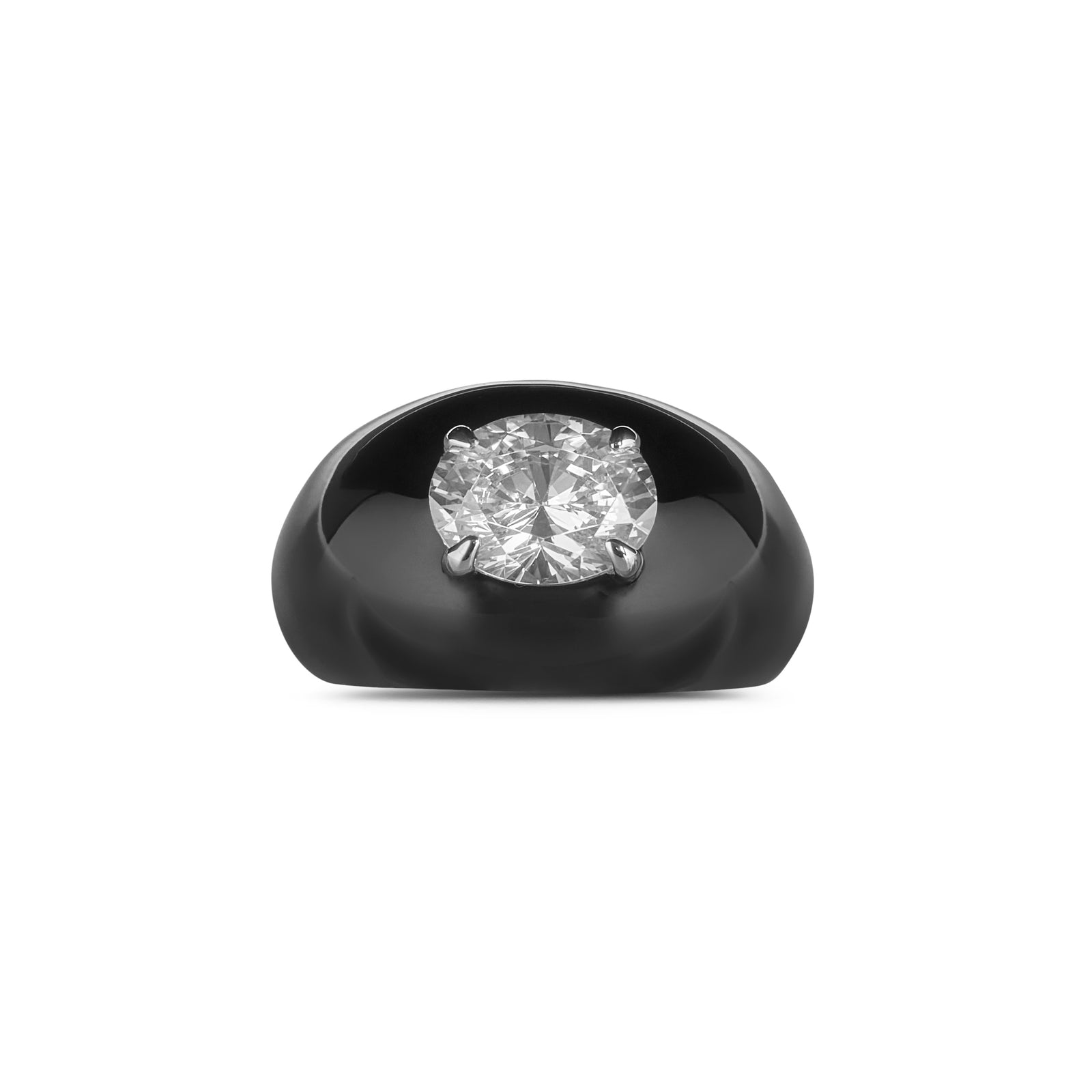 Black Enamel Ring With Gemstone