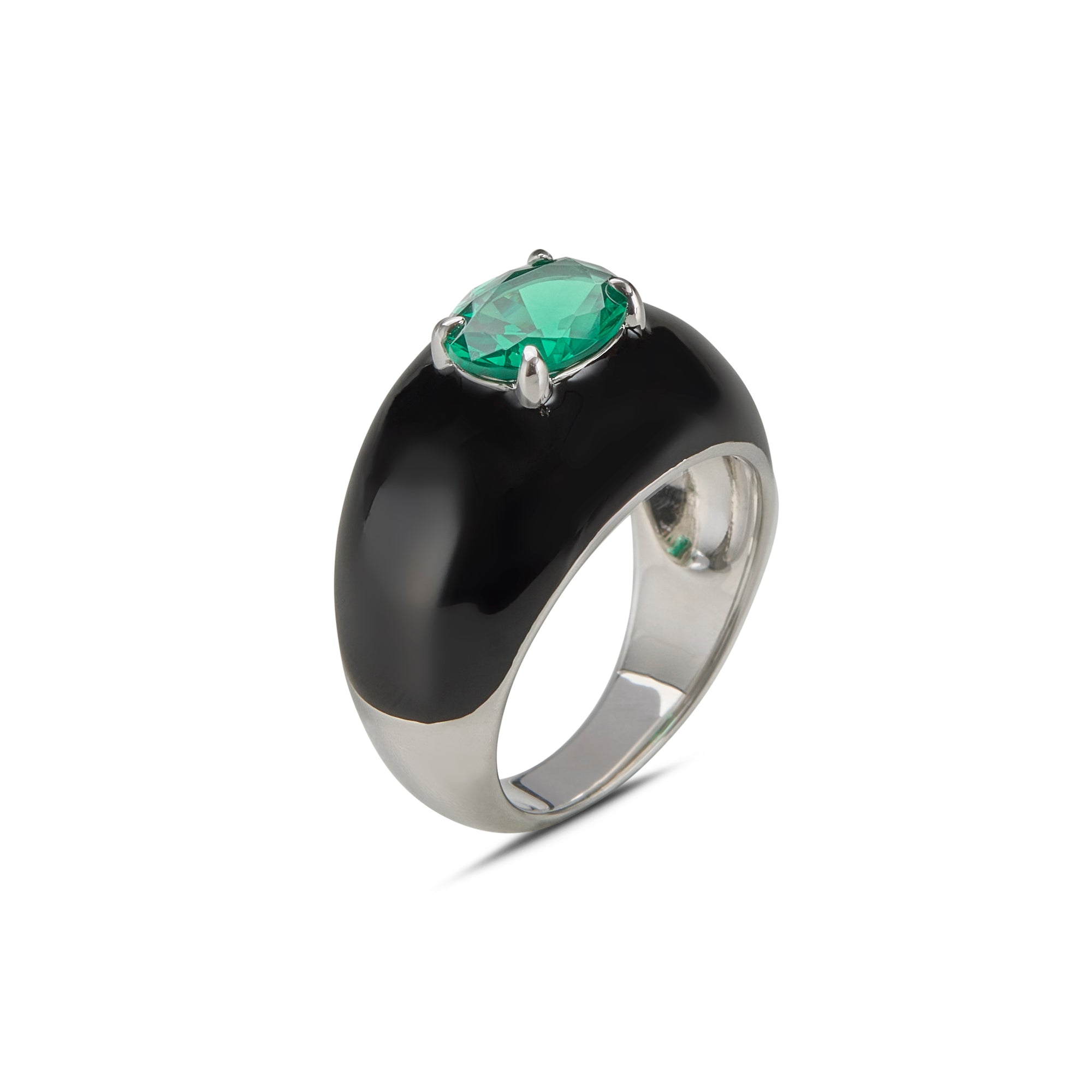Black Enamel Ring With Gemstone