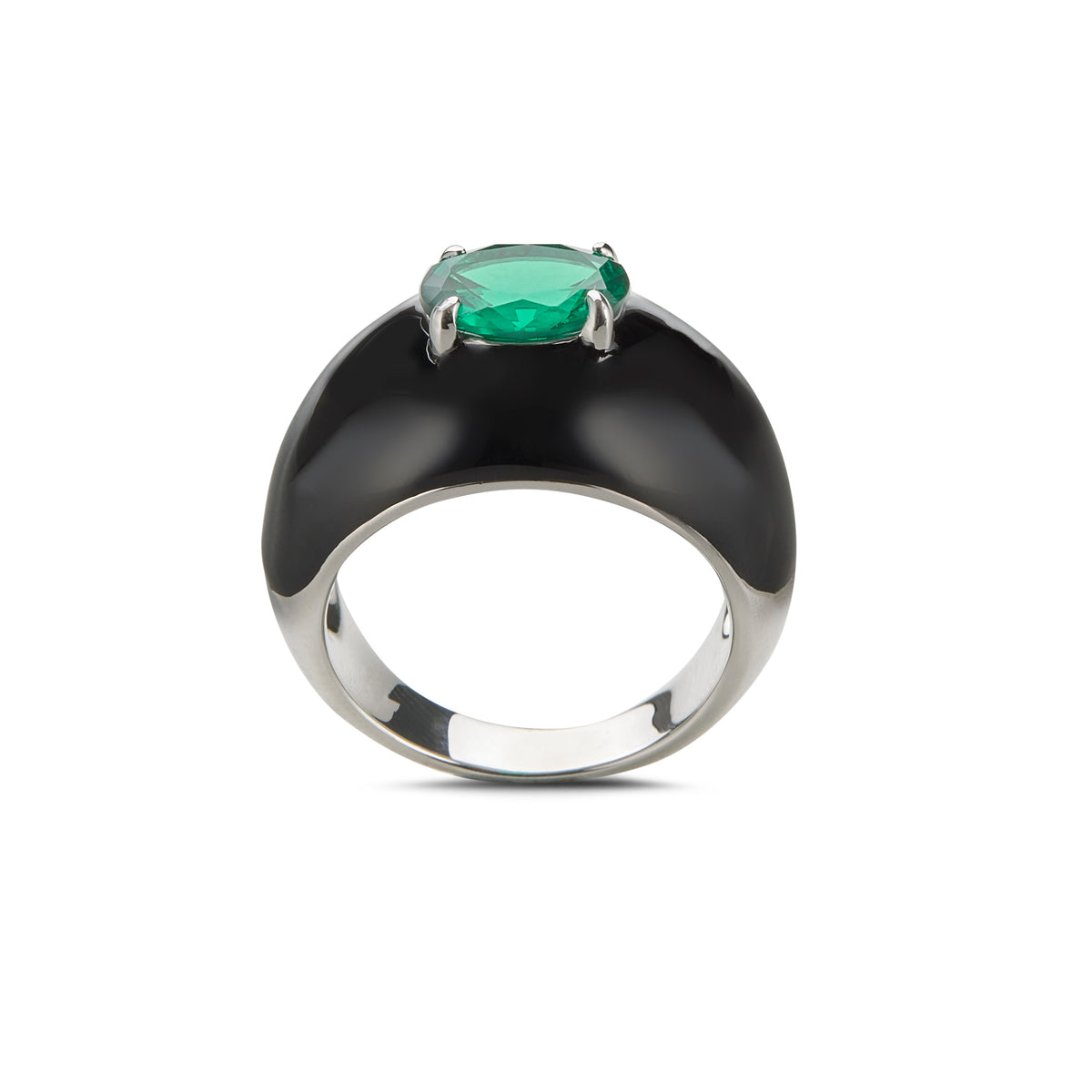 Black Enamel Ring With Gemstone