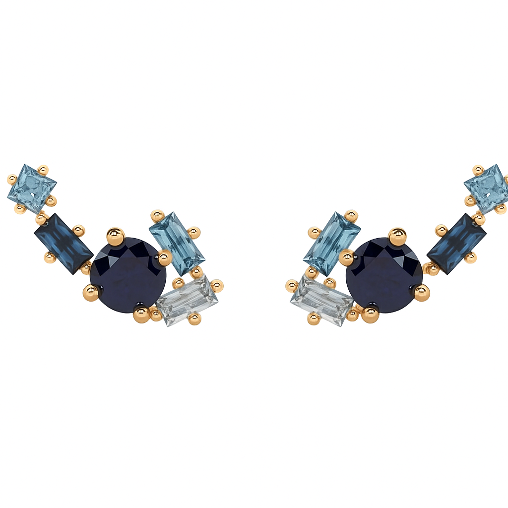 Sapphire, Diamond and Aqua Marine Stud Earrings