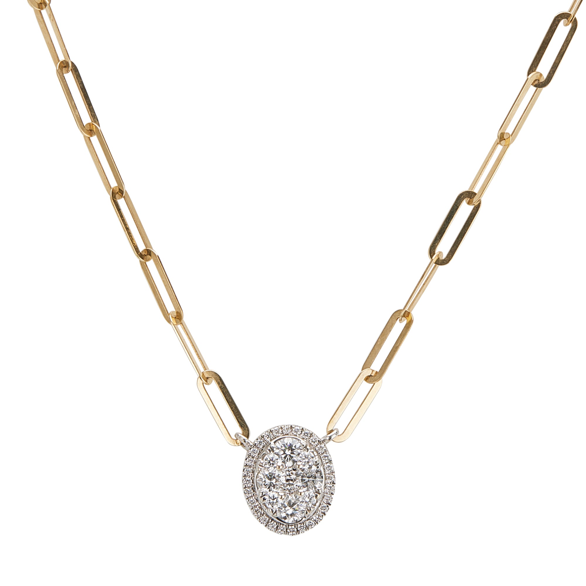 Diamond Pendant On A Gold Paper Clip Necklace