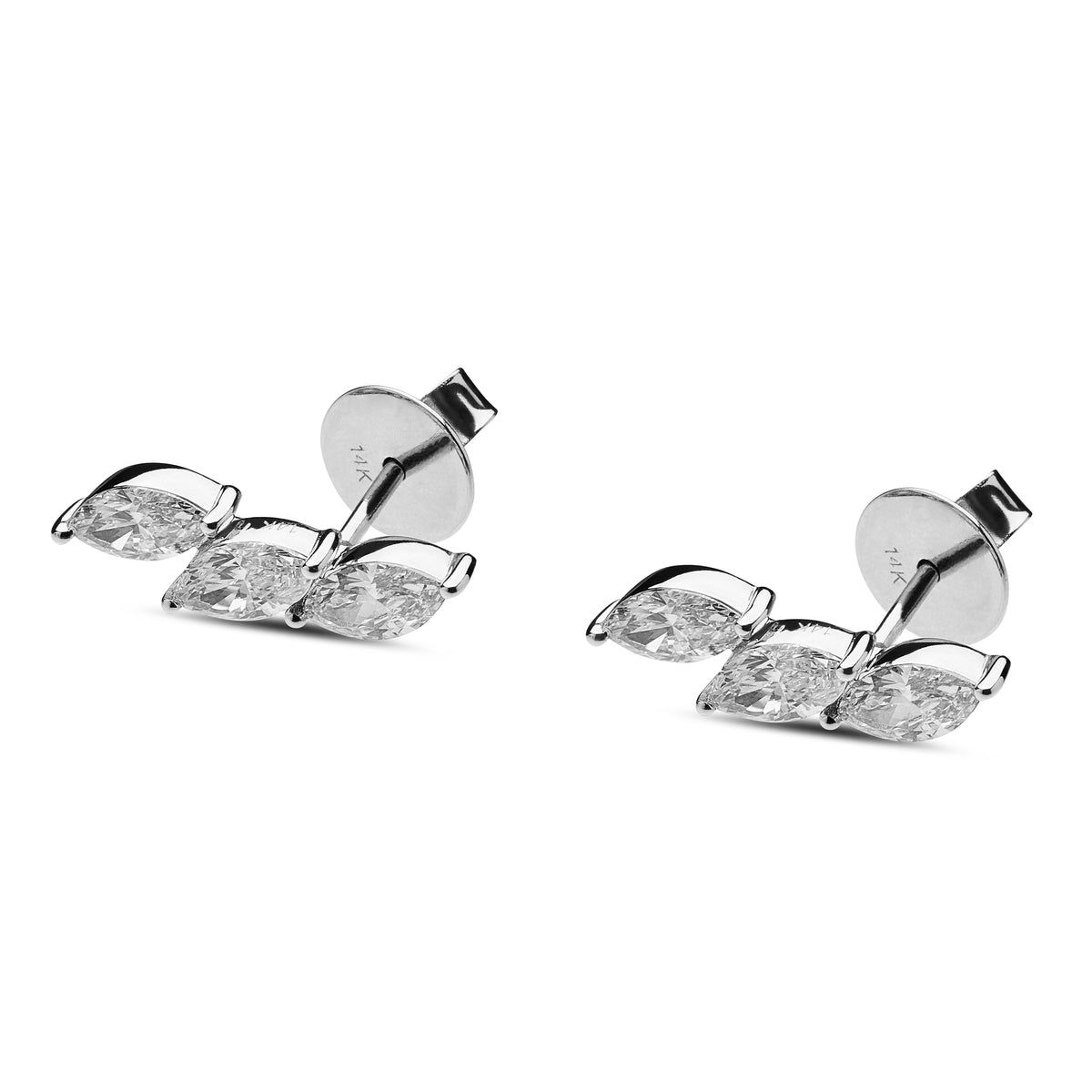 Three Stone Marquise Shape Diamond Studs