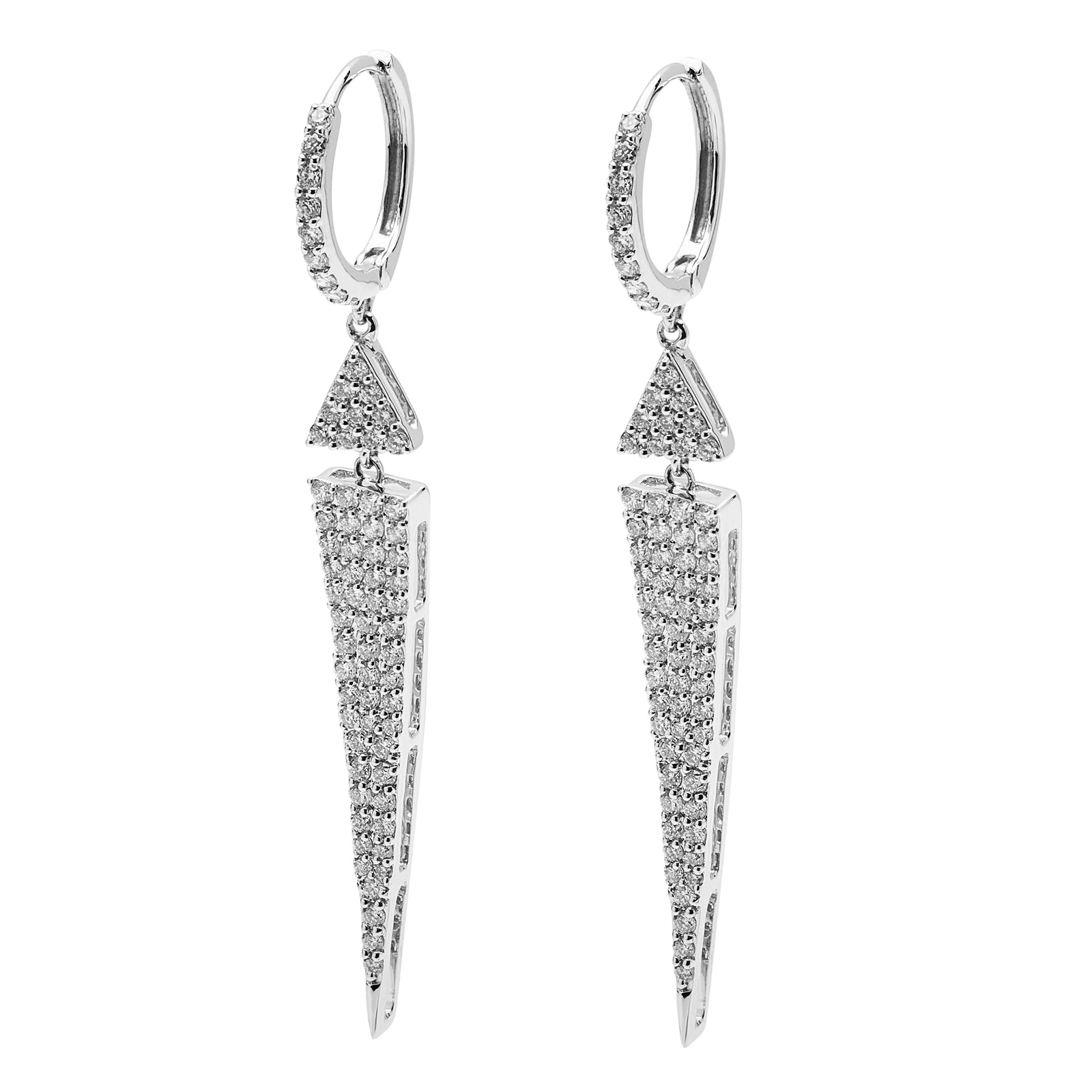 Diamond Pave Set Drop Triangle Earrings