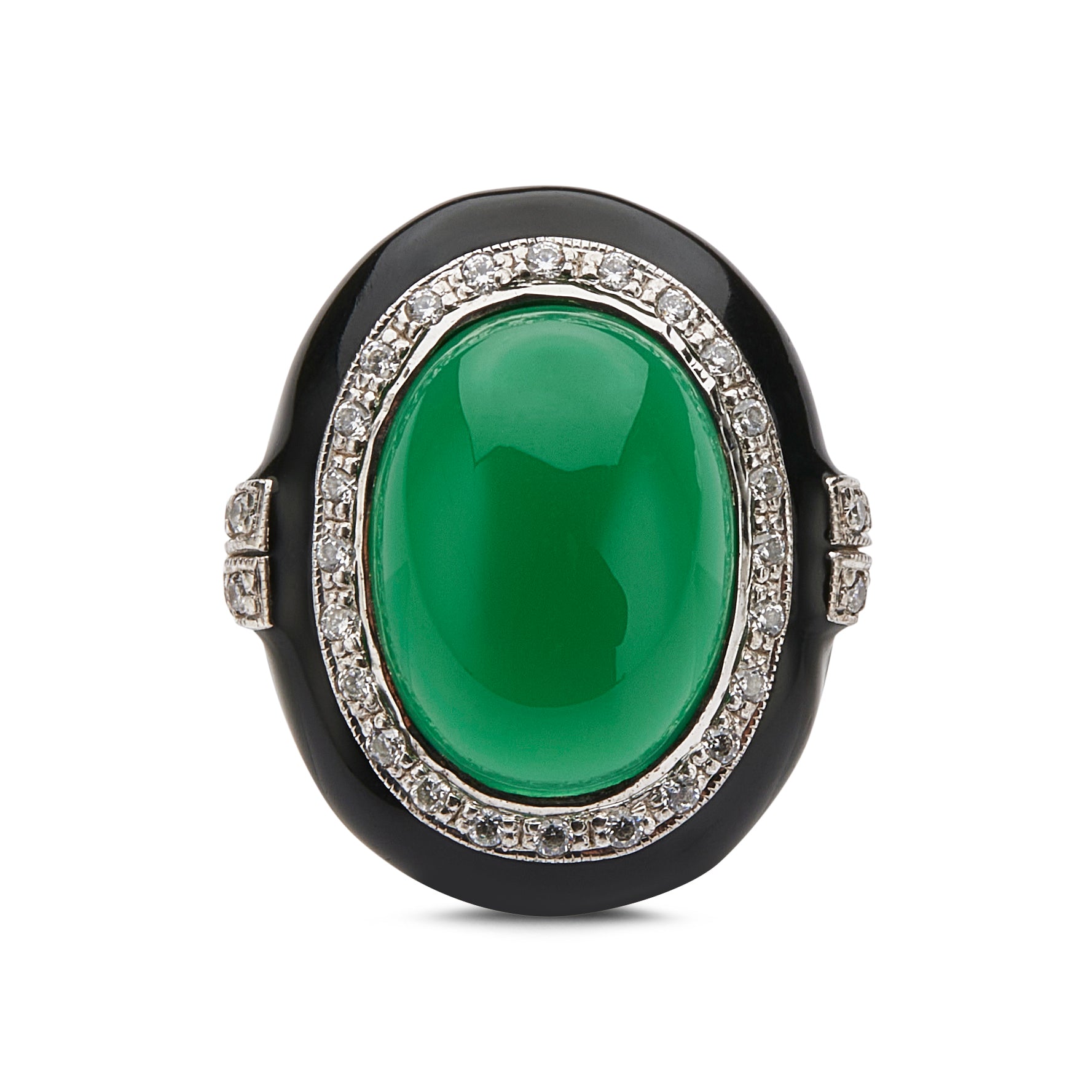 Green Agate, Diamond and Onyx Cocktail Ring