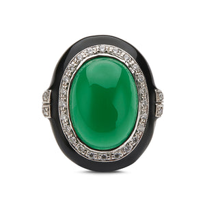 Green Agate, Diamond and Onyx Cocktail Ring