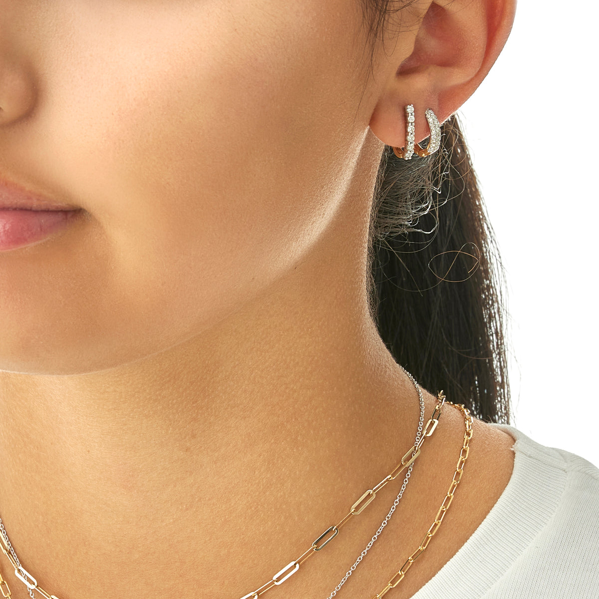 Diamond U-Shaped Huggies Earrings