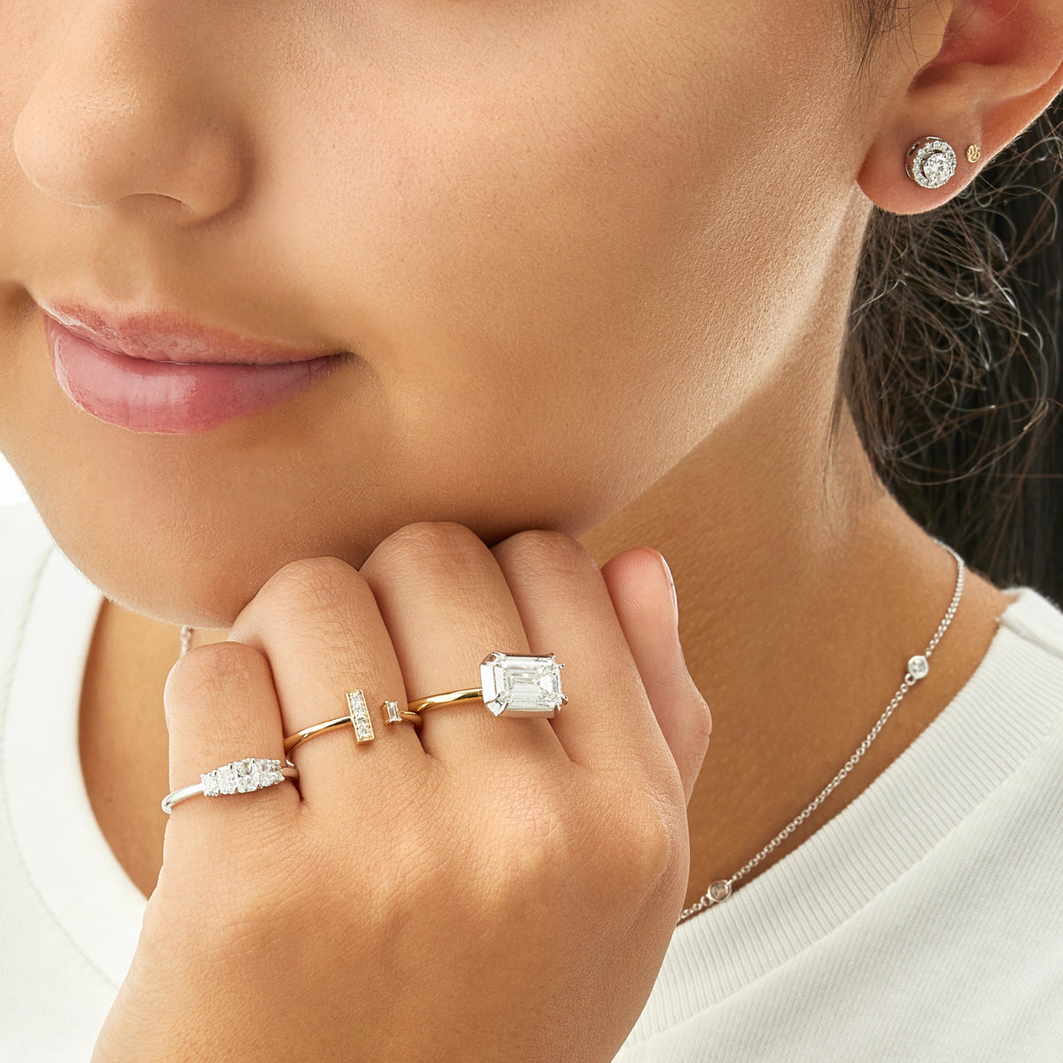 Emerald Cut East to West Enagagment Ring