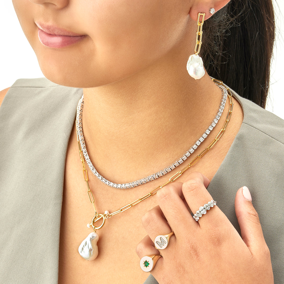 Baroque Pearl Drop Earrings set on a Paper Clip Chain