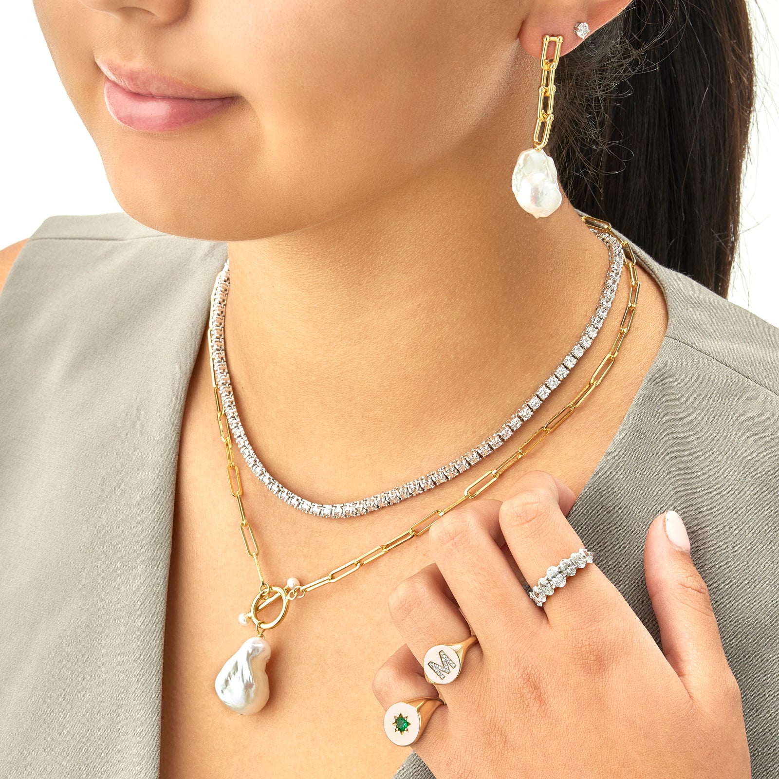 Baroque Pearl Drop Earrings set on a Paper Clip Chain