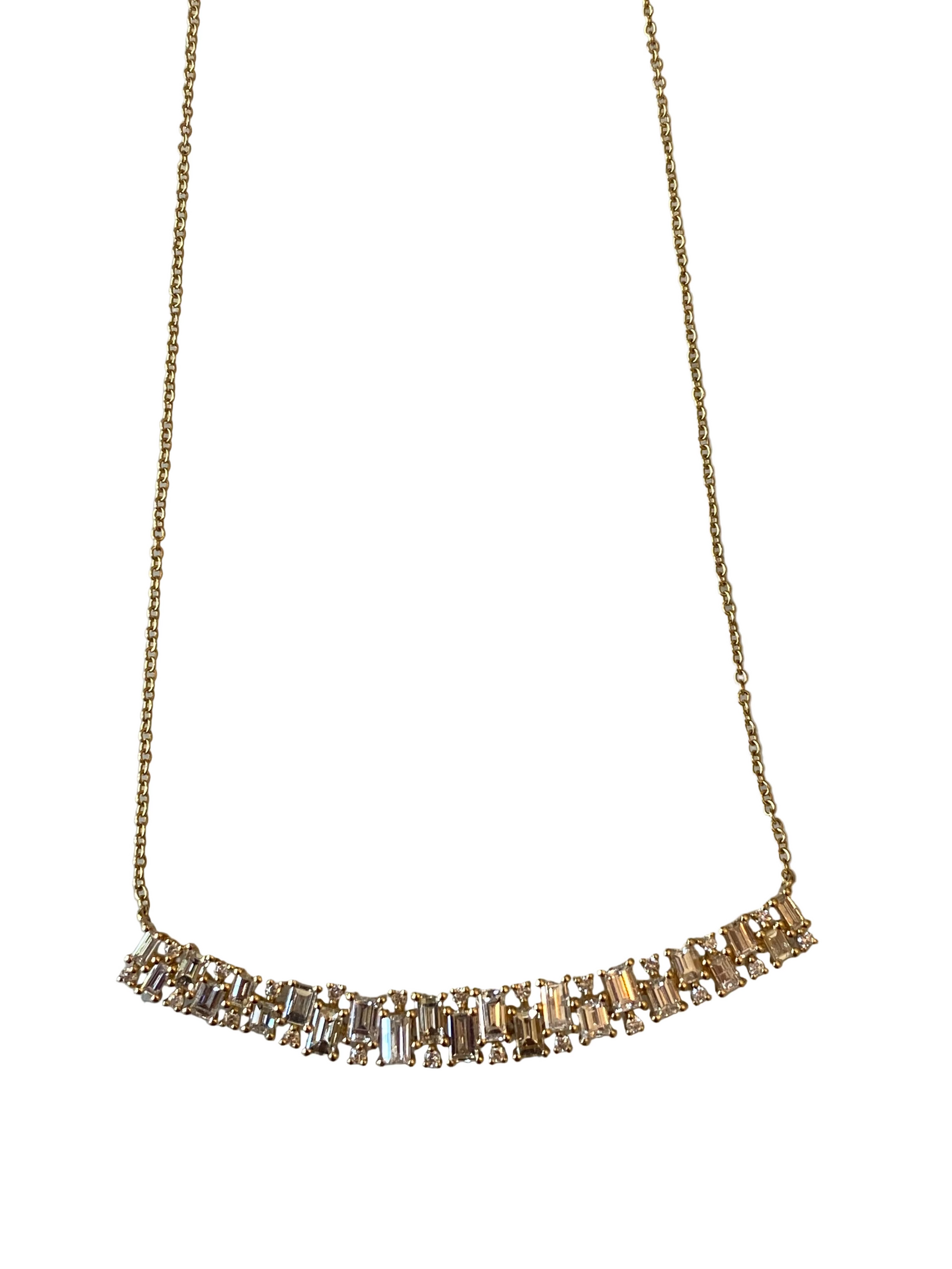 18K Yellow Gold &amp; Natural Diamond Baguette Necklace