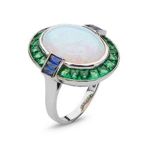 Opal Emerald And Sapphire Cocktail Ring