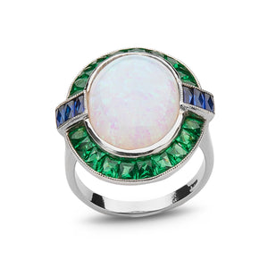 Opal Emerald And Sapphire Cocktail Ring