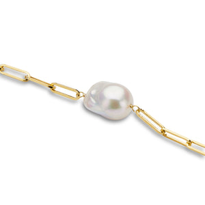 Freshwater Pearl Bracelet on Paper Clip Chain
