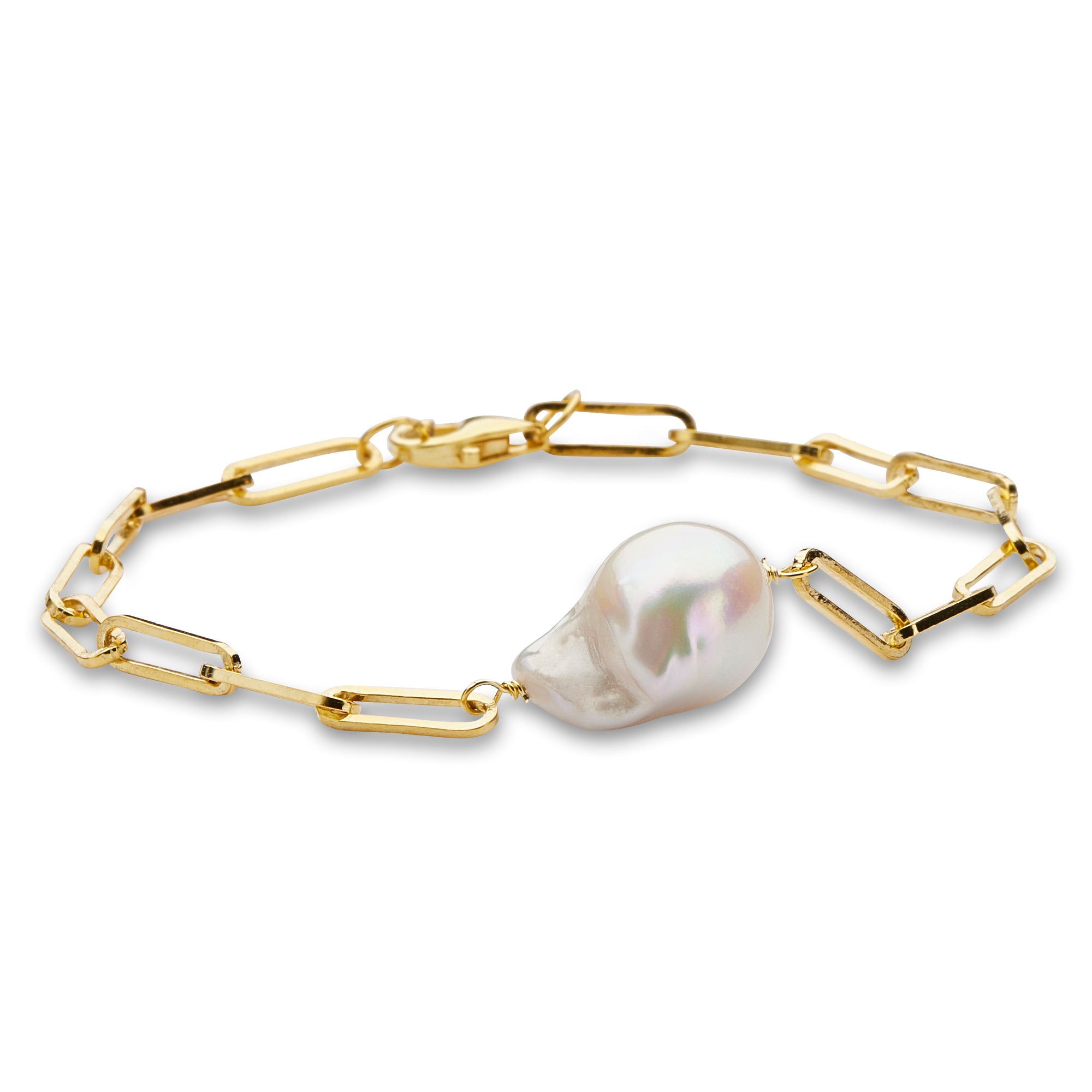 Freshwater Pearl Bracelet on Paper Clip Chain