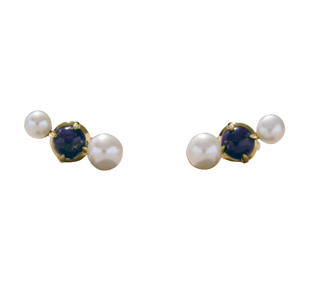 Pearl and Lapis Stud Earrings