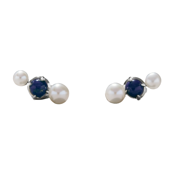 Pearl and Lapis Stud Earrings