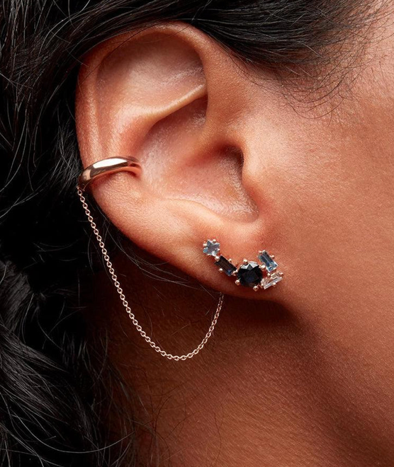 Sapphire, Diamond and Aqua Marine Stud Earrings
