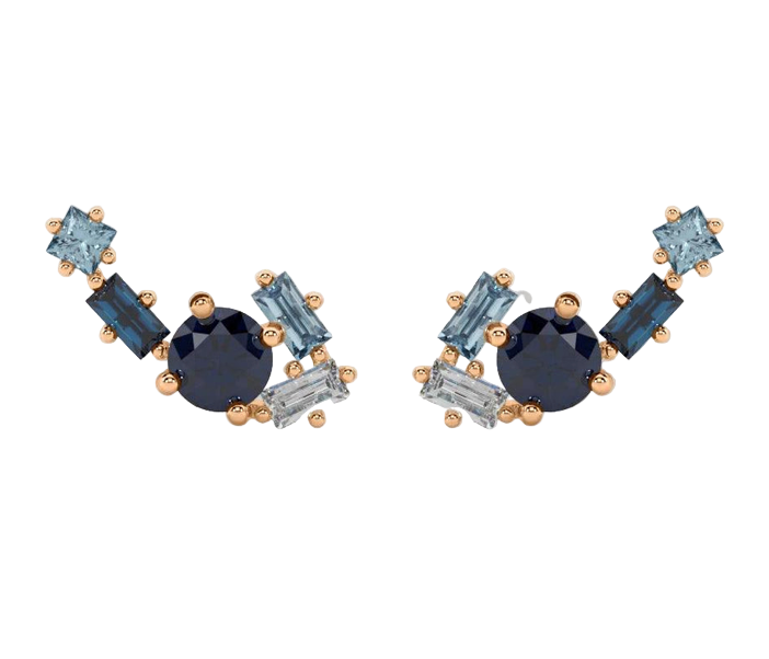 Sapphire, Diamond and Aqua Marine Stud Earrings