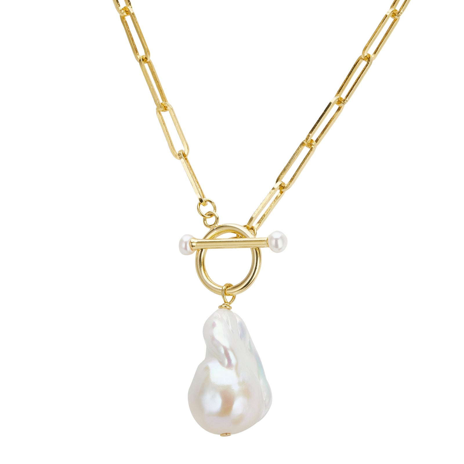 Freshwater Pearl Paperclip Necklace with Fob Clasp