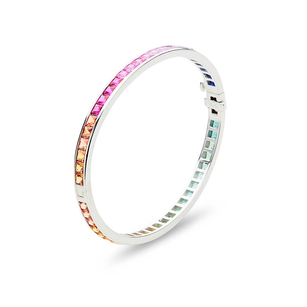 Multicoloured Princess Cut Sapphire Bangle