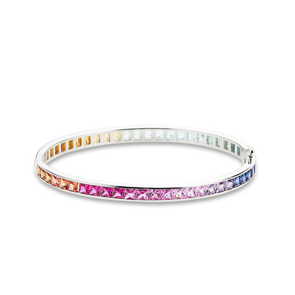 Multicoloured Princess Cut Sapphire Bangle