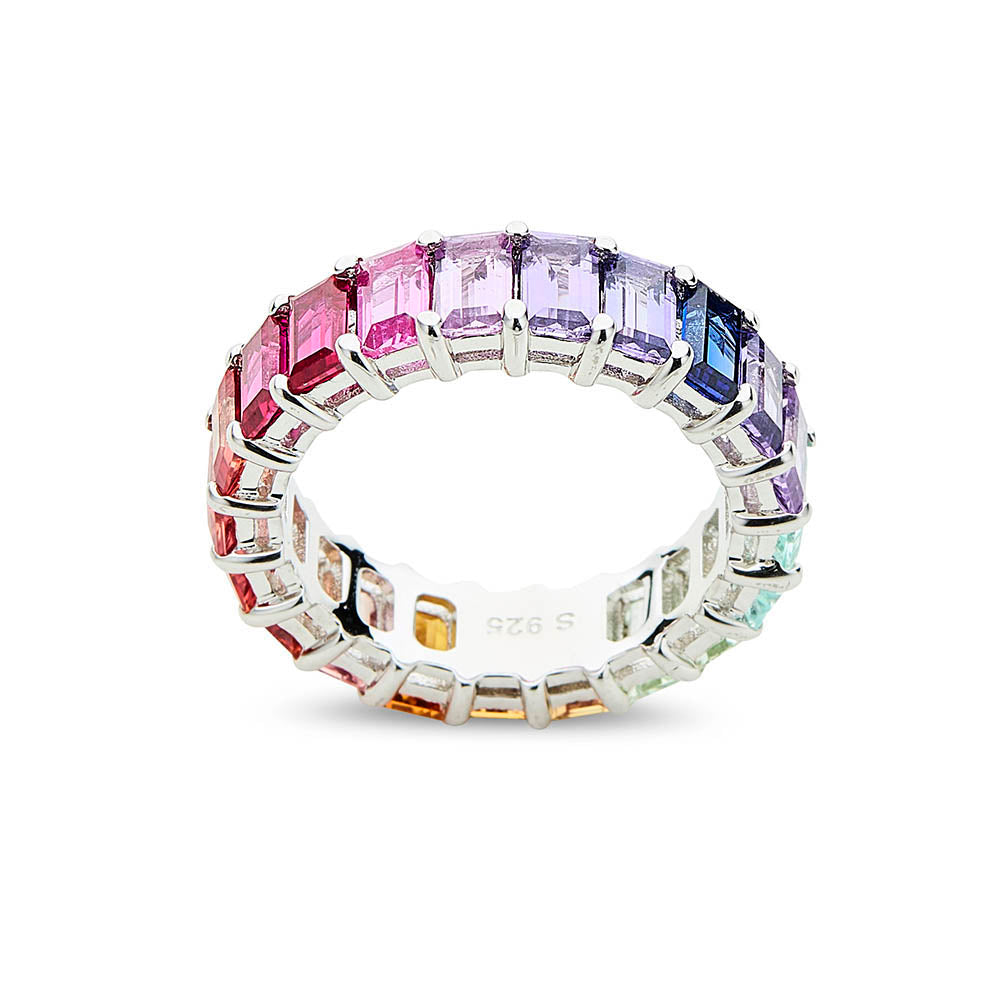 Multicoloured Sapphire Emerald Cut Ring